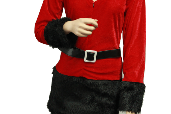 Christmas Costume Long Sleeve V-Collar Black Velour Santa Dress - Click Image to Close